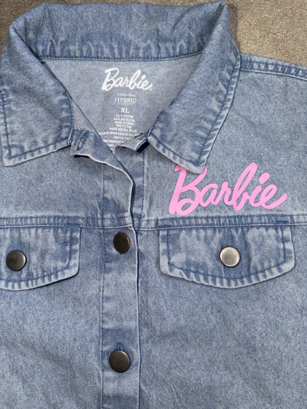 Barbie Light Blue Denim Shirt with Pink Logo - Picture 5 of 9